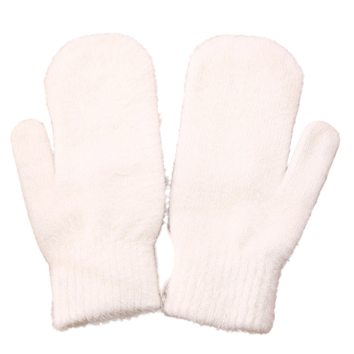 1 Pair Adults Mittens Thickened Stretchy Soft Fuzzy Cozy Cold Resistant Solid Color Windproof Winter Women Gloves for Image 3