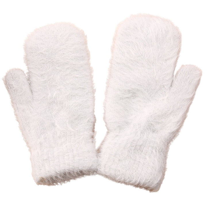 1 Pair Adults Mittens Thickened Stretchy Soft Fuzzy Cozy Cold Resistant Solid Color Windproof Winter Women Gloves for Image 1