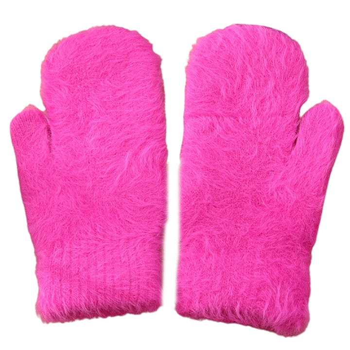 1 Pair Adults Mittens Thickened Stretchy Soft Fuzzy Cozy Cold Resistant Solid Color Windproof Winter Women Gloves for Image 10