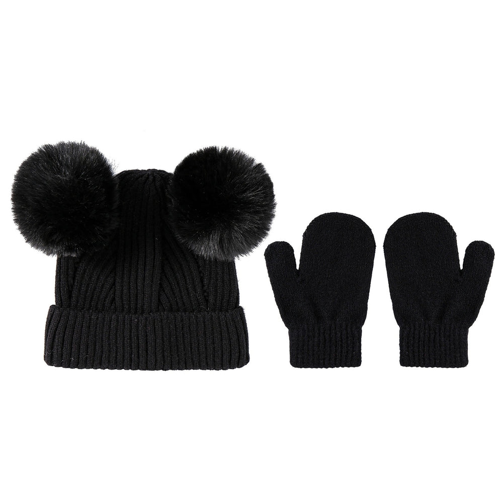 1 Set Hat Glove Set Double Ball High Elasticity Knitted Cold Resistant Acrylic Baby Girls Boys Kids Beanie Cap Gloves Image 2