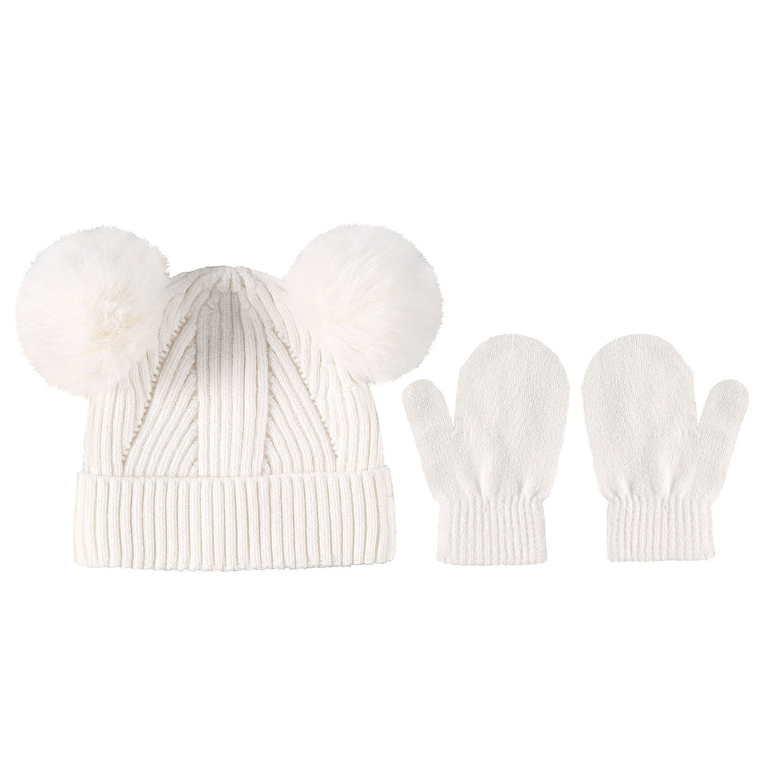 1 Set Hat Glove Set Double Ball High Elasticity Knitted Cold Resistant Acrylic Baby Girls Boys Kids Beanie Cap Gloves Image 3