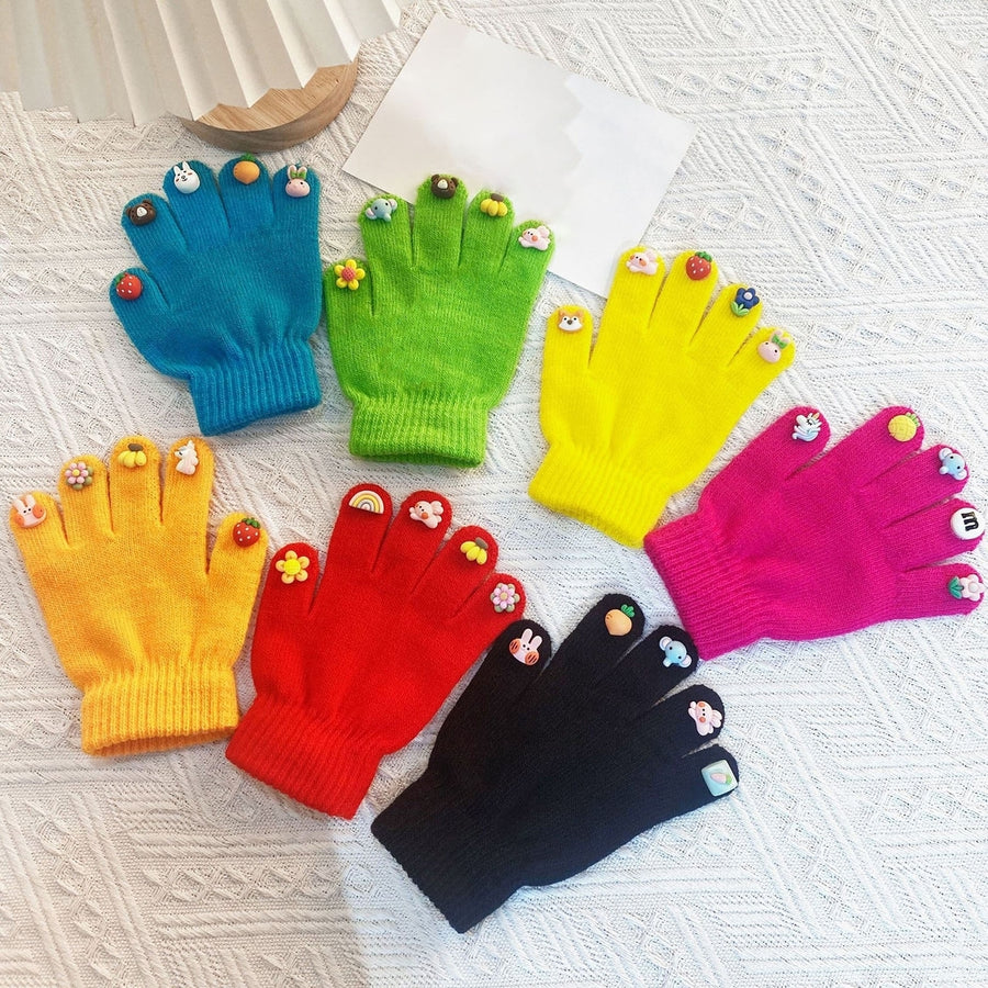1 Pair Kids Gloves Cartoon Fingertip Washable Coldproof Winter Thick Knit Boys Children Full Finger Warm Gloves for Cold Image 1