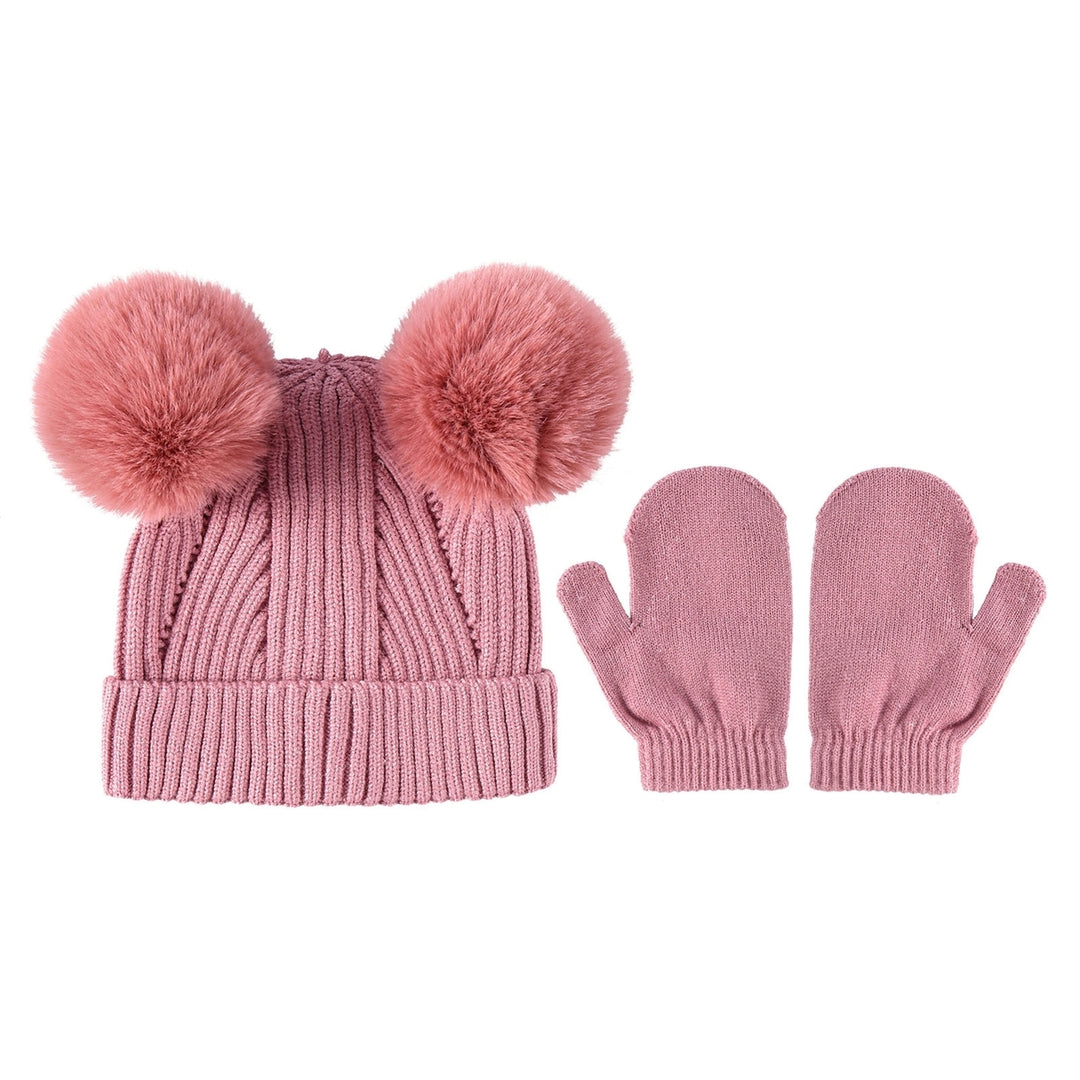 1 Set Hat Glove Set Double Ball High Elasticity Knitted Cold Resistant Acrylic Baby Girls Boys Kids Beanie Cap Gloves Image 4