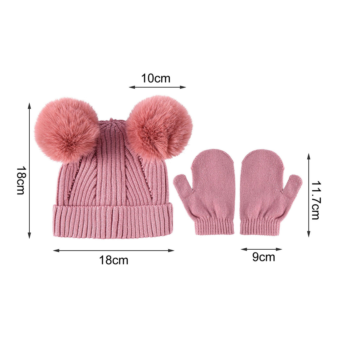 1 Set Hat Glove Set Double Ball High Elasticity Knitted Cold Resistant Acrylic Baby Girls Boys Kids Beanie Cap Gloves Image 8