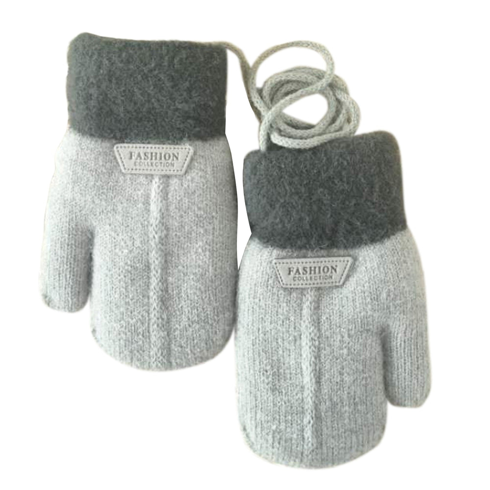 1 Pair Hanging Rope Halter Thickened Fleece Lining Winter Gloves Letter Logo Solid Color Baby Knitting Mittens Image 2