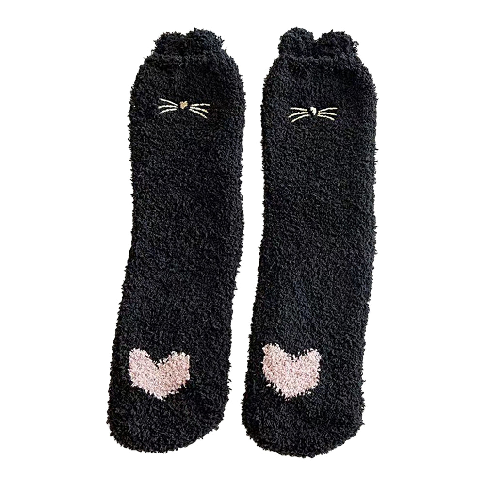 1 Pair Women Thermal Floor Socks Cute Pattern Elastic Thicken Coral Fleece Mid Socks Girls Indoor Floor Stockings for Image 2