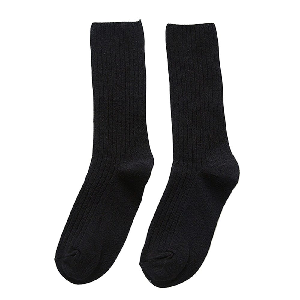 1 Pair Cotton Socks Thickened Ultra Soft Keep Warm Solid Color Autumn Winter Long Tube Knitting Pile Socks for Everyday Image 2