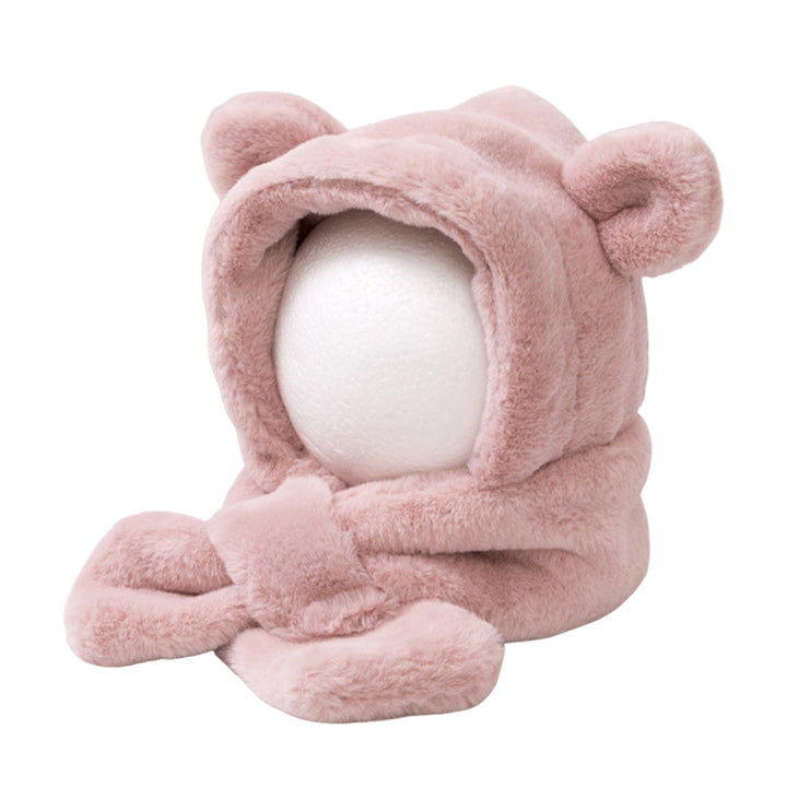 Kids Winter Hat Scarf Plush Cross Thicken Solid Color One-Piece Thermal Ear Decor Cold-proof Baby Bonnet Scarf Infant Image 9