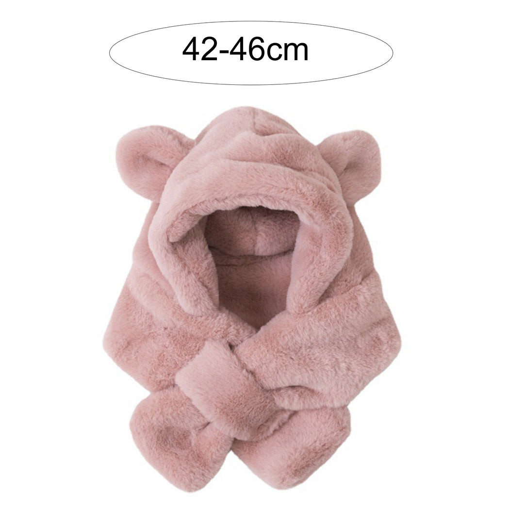 Kids Winter Hat Scarf Plush Cross Thicken Solid Color One-Piece Thermal Ear Decor Cold-proof Baby Bonnet Scarf Infant Image 10