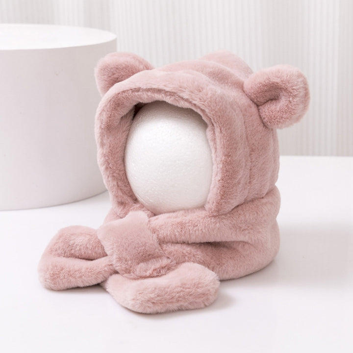 Kids Winter Hat Scarf Plush Cross Thicken Solid Color One-Piece Thermal Ear Decor Cold-proof Baby Bonnet Scarf Infant Image 11