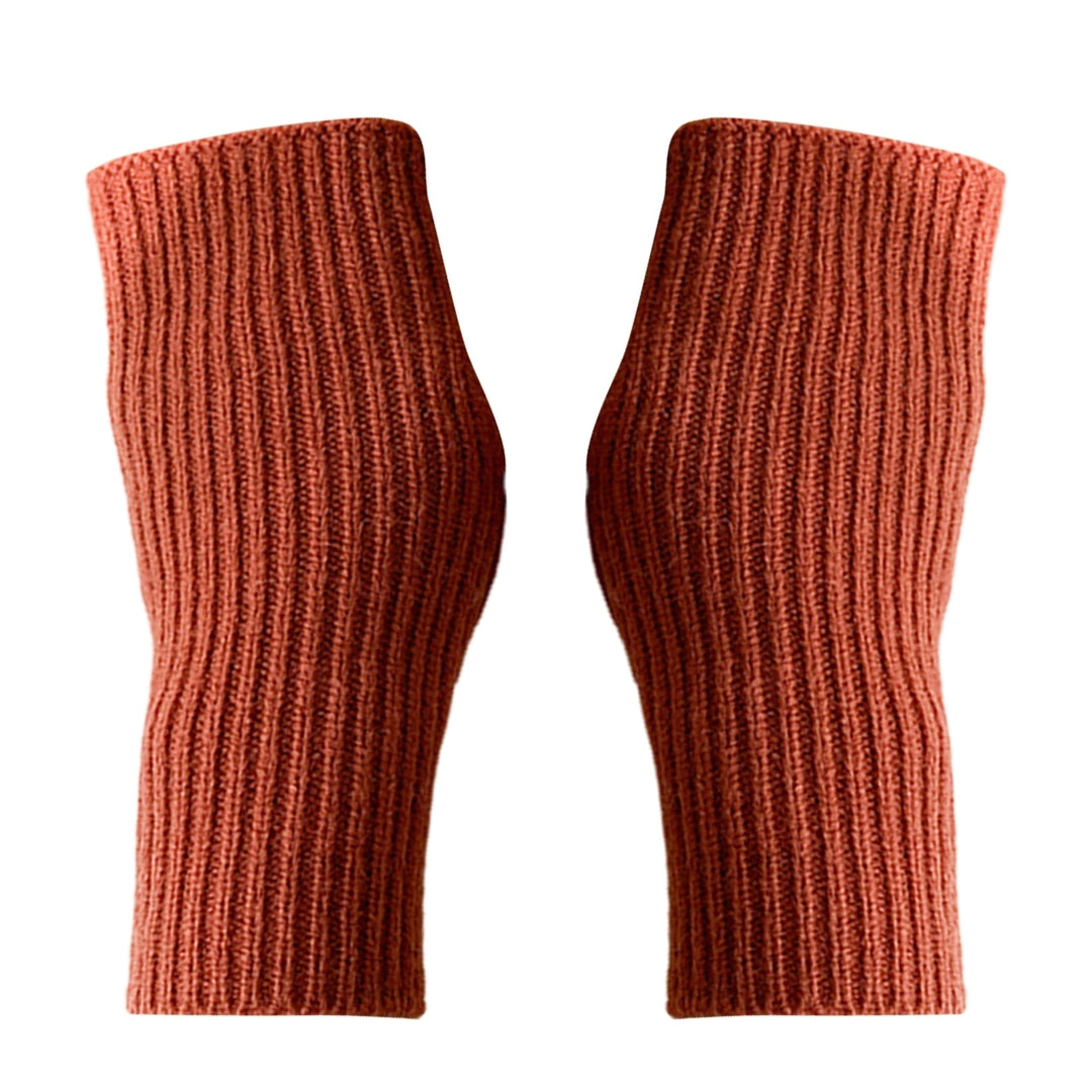 1 Pair Women Mittens Knitted Half Finger Solid Color High Elasticity Striped Texture Warm Soft Touch Screen Winter Image 3