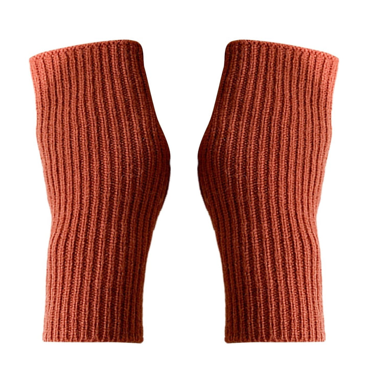 1 Pair Women Mittens Knitted Half Finger Solid Color High Elasticity Striped Texture Warm Soft Touch Screen Winter Image 1