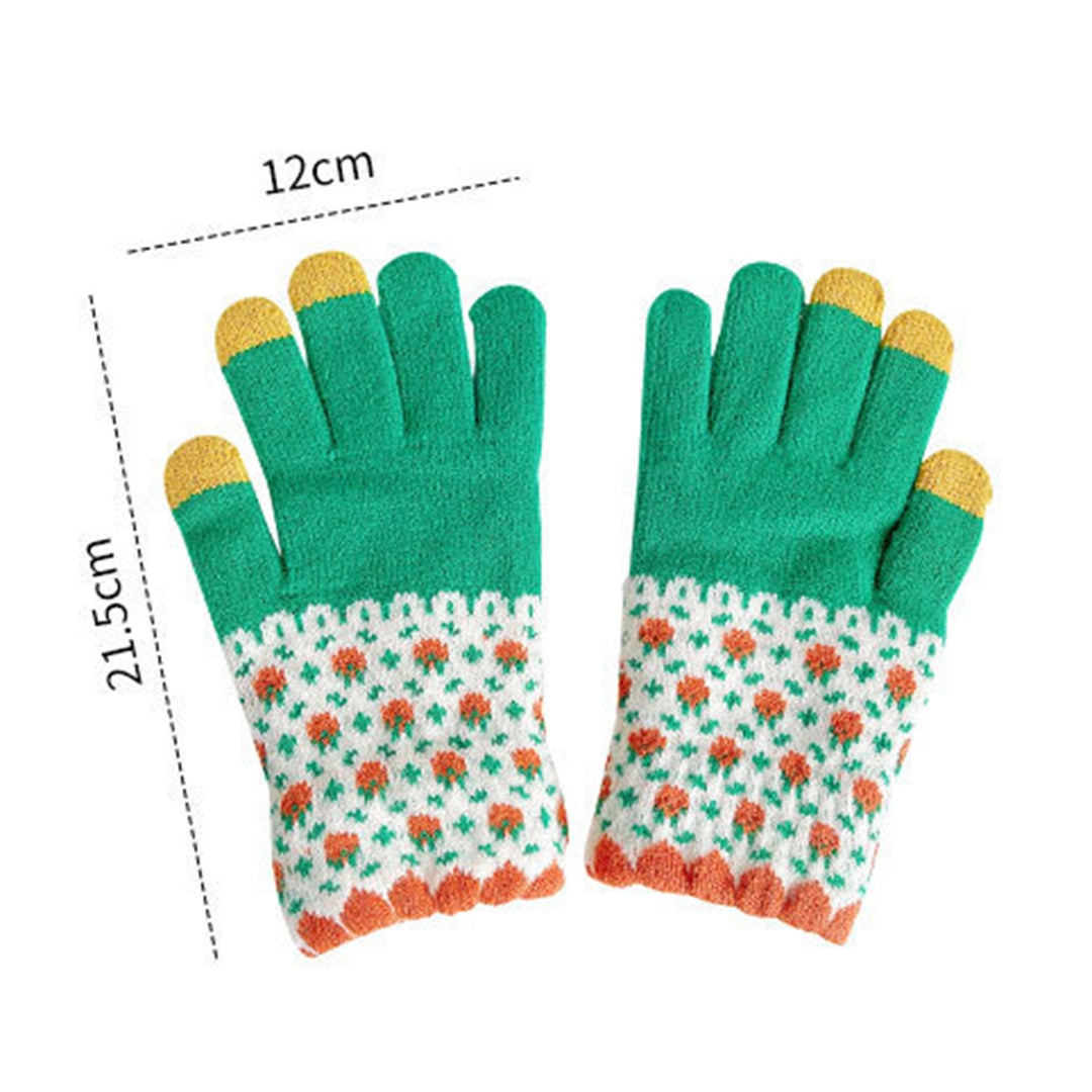 1 Pair Jacquard Pattern Patchwork Color Touch Screen Unisex Gloves Winter Thickened Fleece Lining Knitting Gloves Image 8