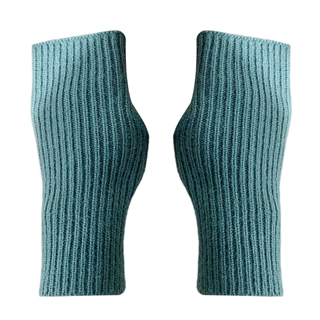 1 Pair Women Mittens Knitted Half Finger Solid Color High Elasticity Striped Texture Warm Soft Touch Screen Winter Image 1