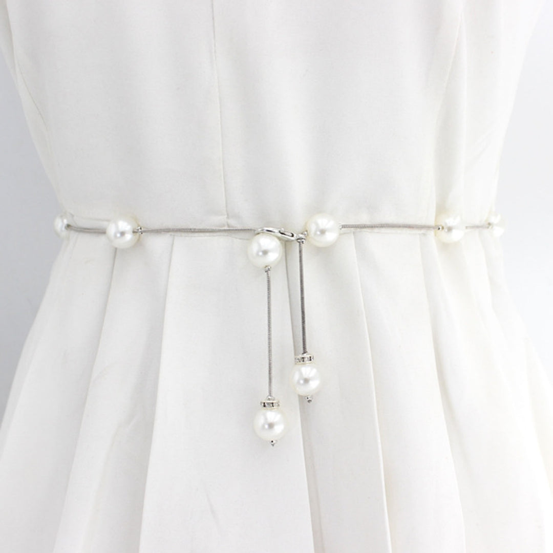 Adjustable Fitted Long Delicate Waist Chain Elegant Acrylic Pearl Women Thin Belt Clothes Ornament Image 8