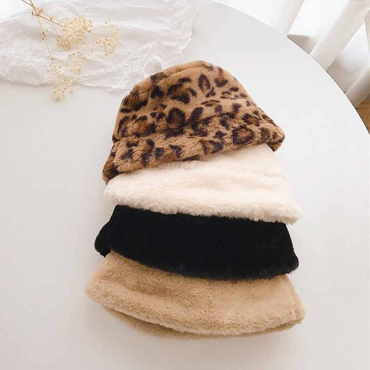 2-6 Years Girls Hat Furry Faux Mink faux Leopard Solid Color Flat Top Fisherman Cap Autumn Winter Short Brim Bucket Hat Image 12