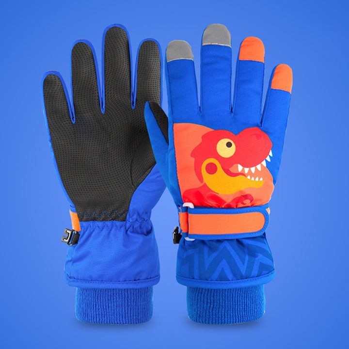 1 Pair Thickened Waterproof Full Finger Fleece Lining Winter Gloves Unisex Kids Cartoon Little Dinosaur Print Ski Gloves Image 8