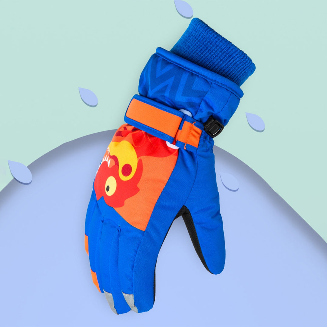 1 Pair Thickened Waterproof Full Finger Fleece Lining Winter Gloves Unisex Kids Cartoon Little Dinosaur Print Ski Gloves Image 9