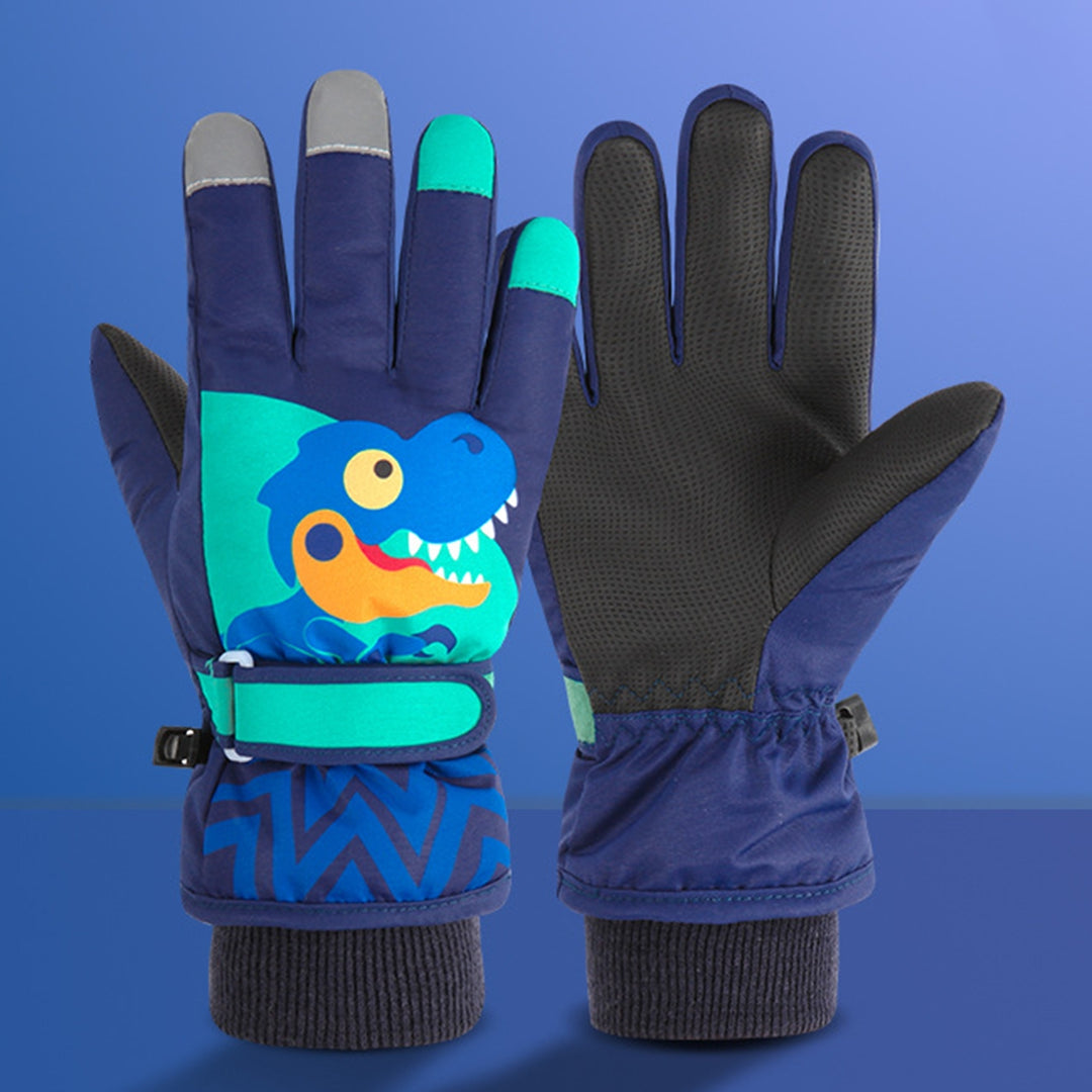 1 Pair Thickened Waterproof Full Finger Fleece Lining Winter Gloves Unisex Kids Cartoon Little Dinosaur Print Ski Gloves Image 10