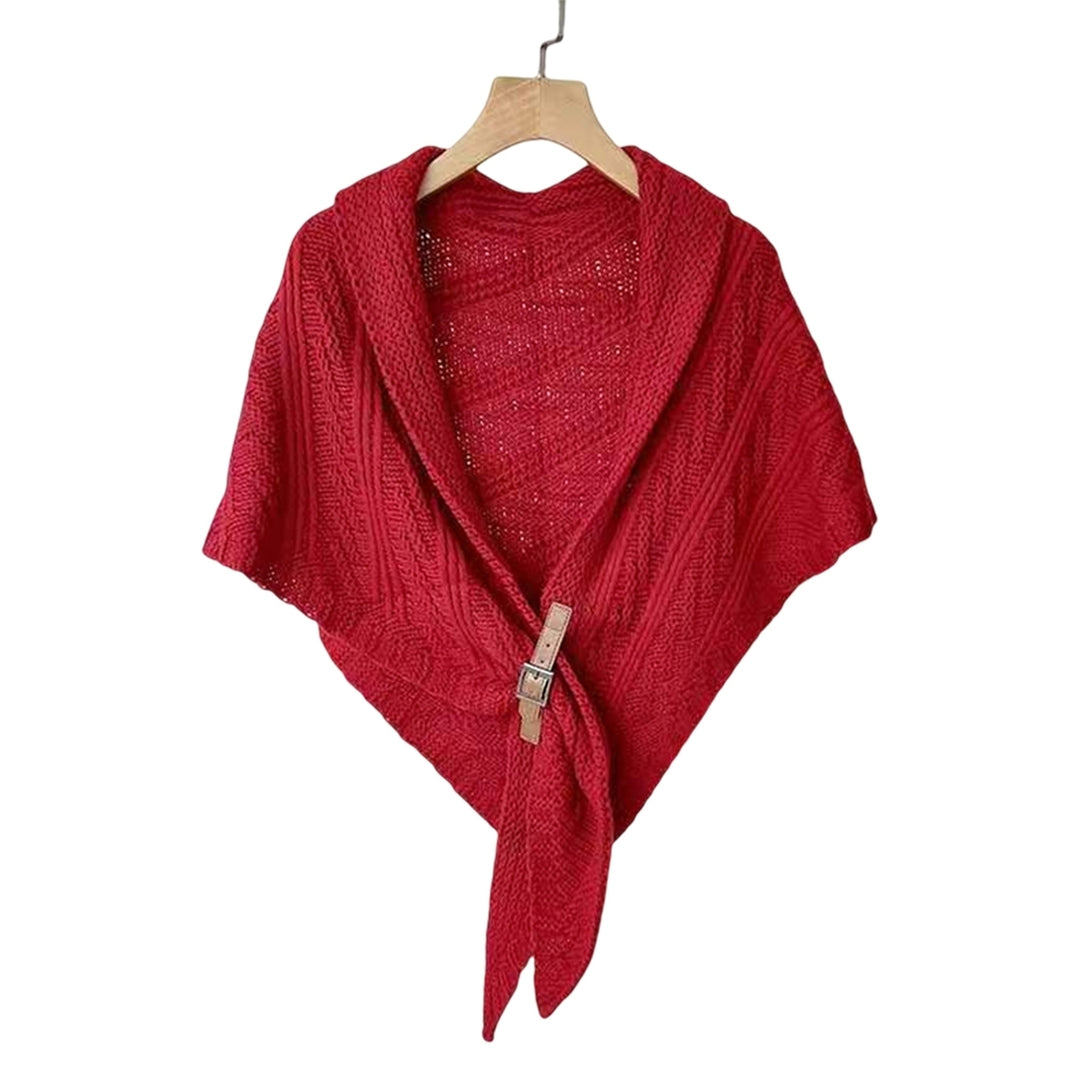 Women Shawl Tippet Knitting Solid Color Triangle Soft Keep Warm Lightweight Washable Winter Ponchos for Dating Image 3