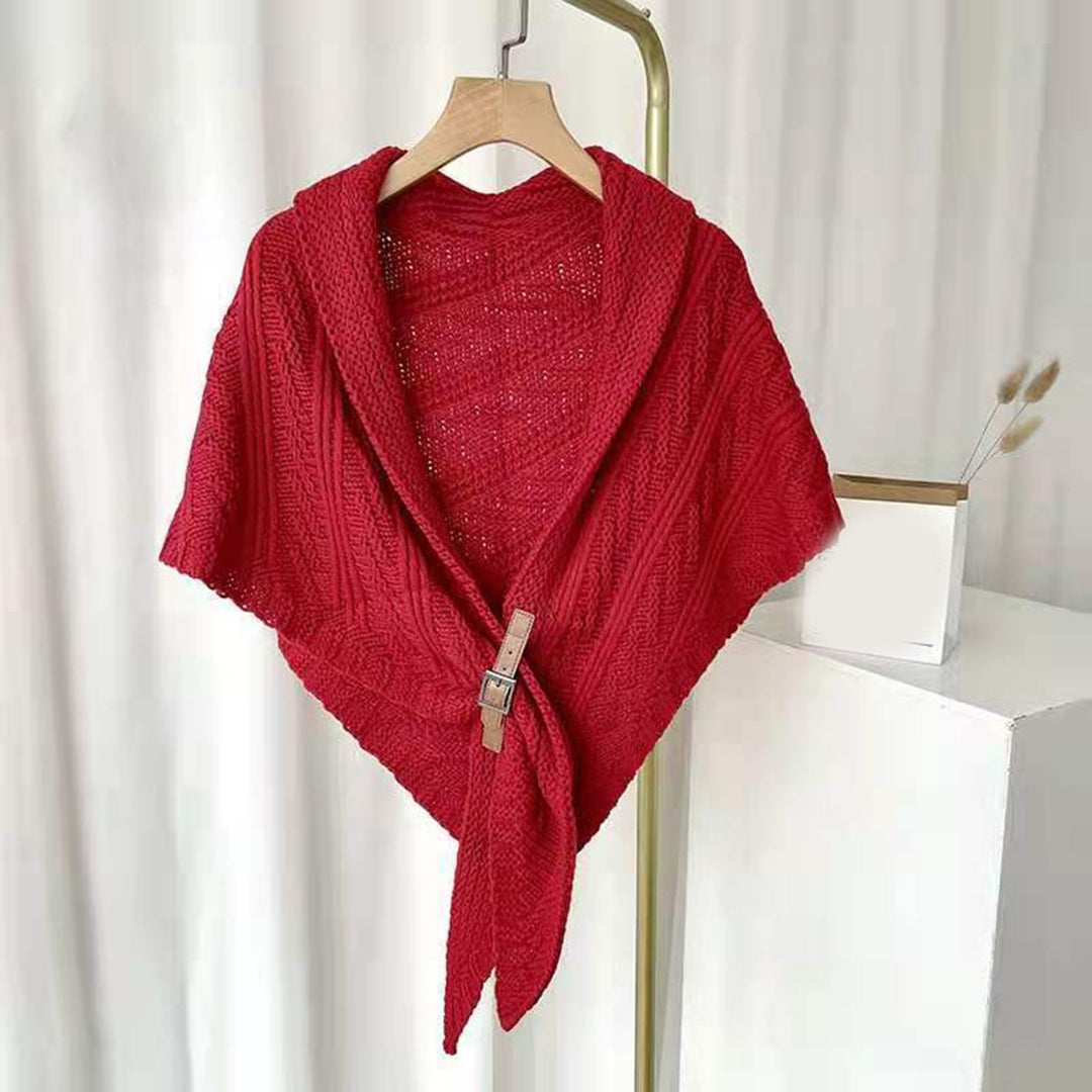 Women Shawl Tippet Knitting Solid Color Triangle Soft Keep Warm Lightweight Washable Winter Ponchos for Dating Image 8