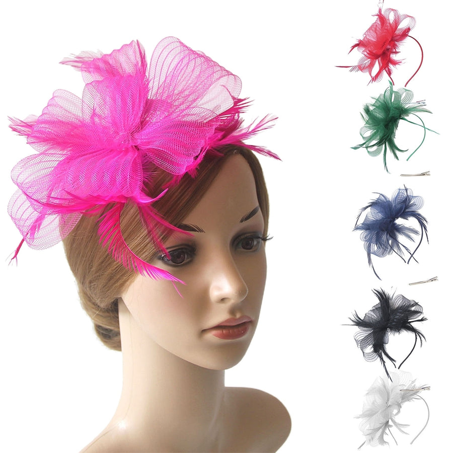 Party Fascinator Retro Feather Multi Layers Bow-knot Mesh Clothing Matching See-through Wave Bridal Prom Head Decor for Image 1