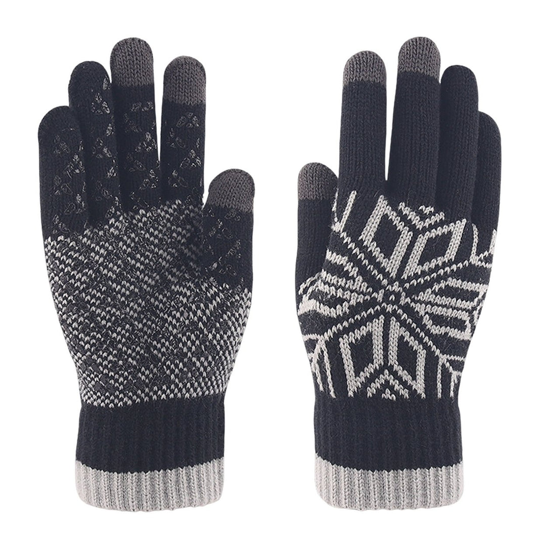 1 Pair Ridding Gloves Non-slip Touch Screen Full Fingers Snowflake Print Plush Keep Warm Elastic Thicken Winter Gloves Image 1