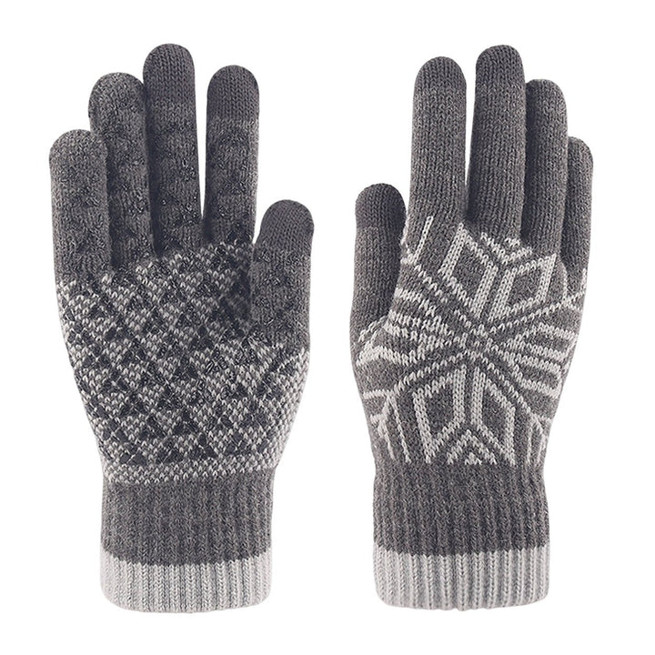 1 Pair Ridding Gloves Non-slip Touch Screen Full Fingers Snowflake Print Plush Keep Warm Elastic Thicken Winter Gloves Image 1