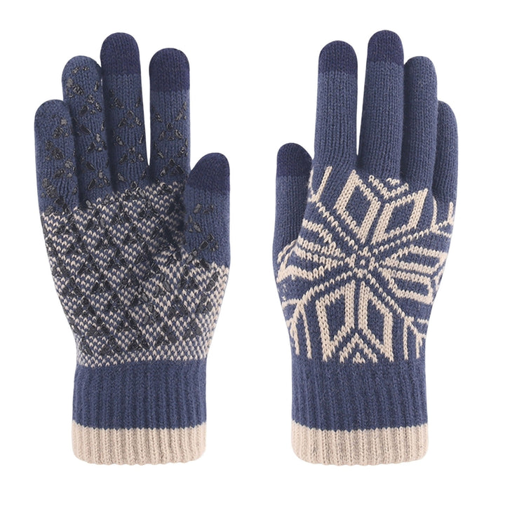 1 Pair Ridding Gloves Non-slip Touch Screen Full Fingers Snowflake Print Plush Keep Warm Elastic Thicken Winter Gloves Image 4