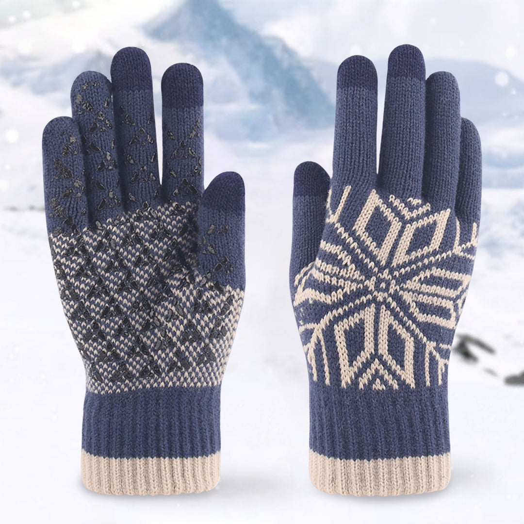 1 Pair Ridding Gloves Non-slip Touch Screen Full Fingers Snowflake Print Plush Keep Warm Elastic Thicken Winter Gloves Image 4