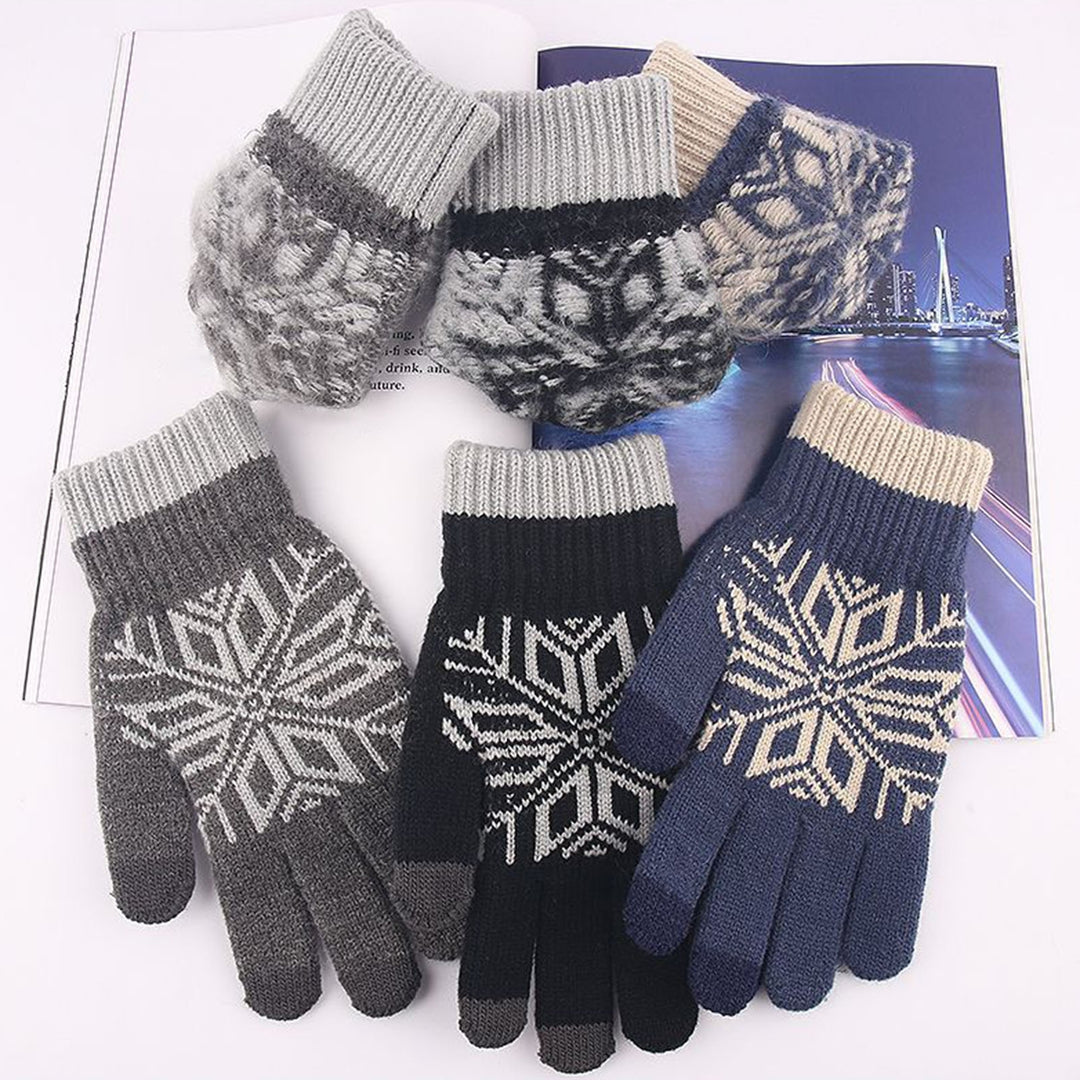 1 Pair Ridding Gloves Non-slip Touch Screen Full Fingers Snowflake Print Plush Keep Warm Elastic Thicken Winter Gloves Image 6