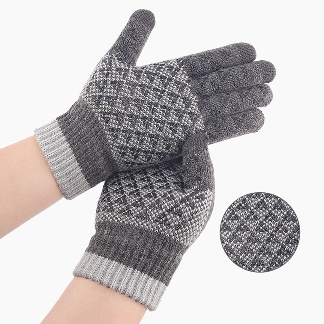 1 Pair Ridding Gloves Non-slip Touch Screen Full Fingers Snowflake Print Plush Keep Warm Elastic Thicken Winter Gloves Image 7