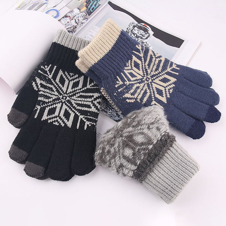 1 Pair Ridding Gloves Non-slip Touch Screen Full Fingers Snowflake Print Plush Keep Warm Elastic Thicken Winter Gloves Image 9