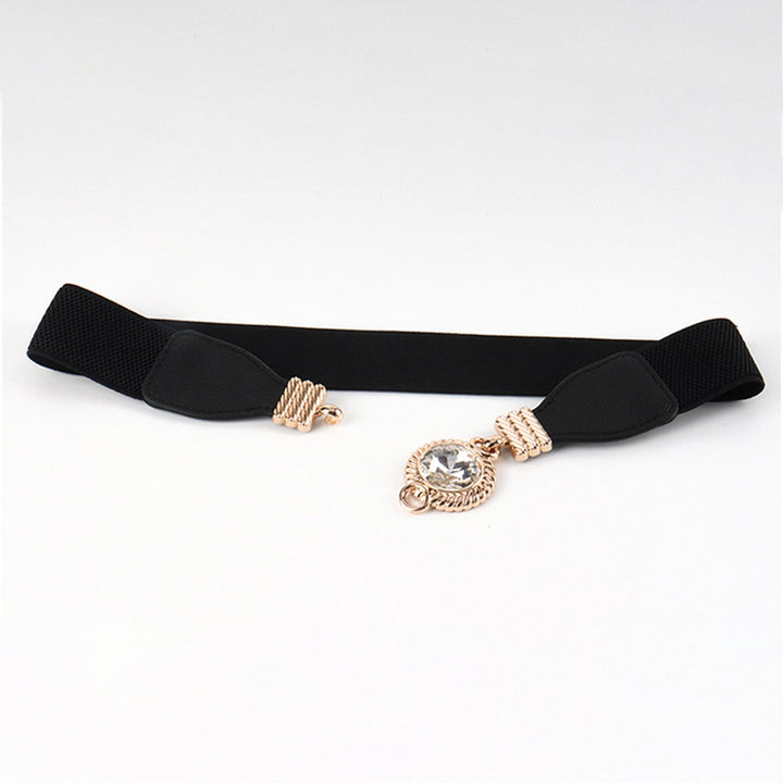 Buckle-Free Wide Faux Leather Dress Belt Women Rhinestone Decor Stretchy Jeans Belt Clothes Image 6