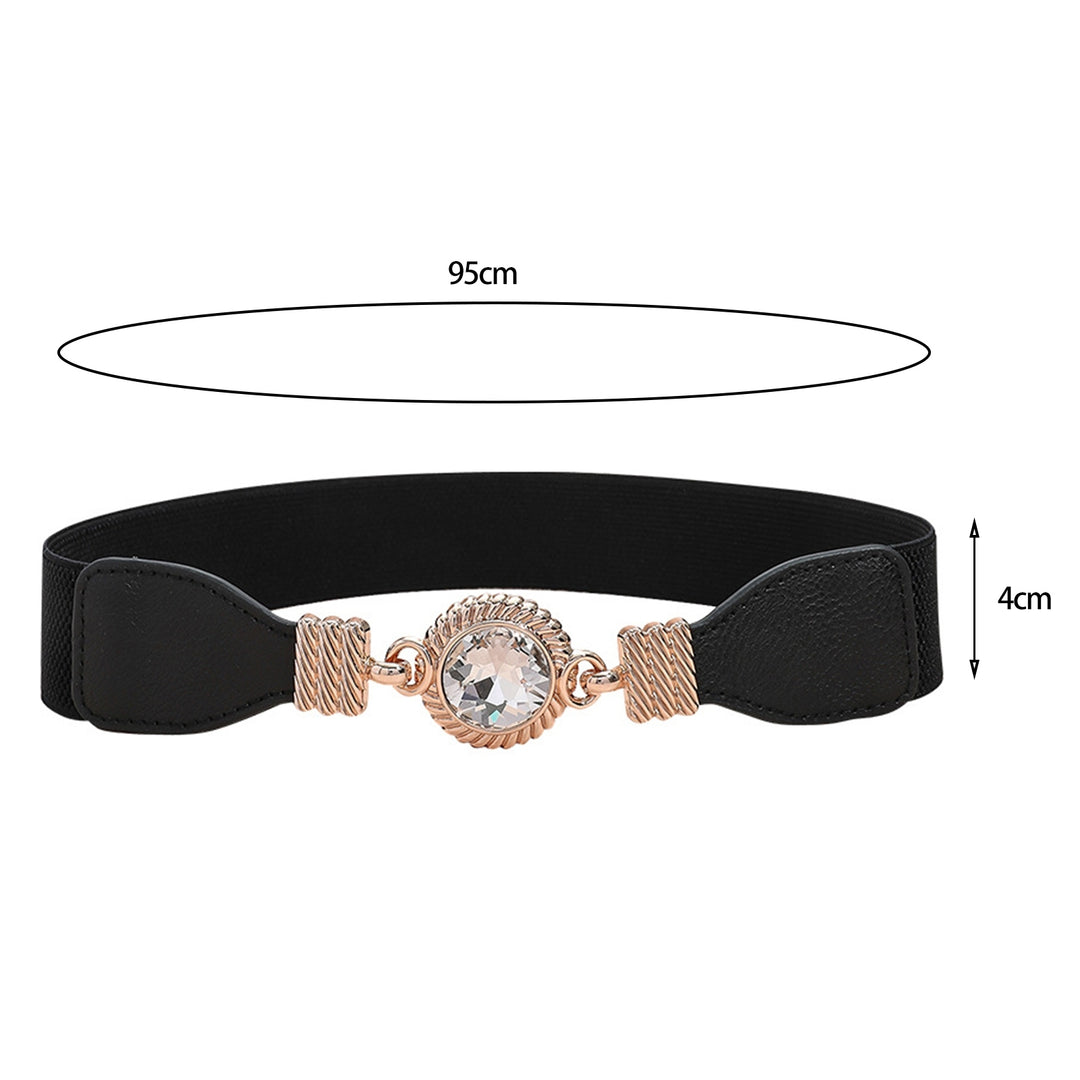 Buckle-Free Wide Faux Leather Dress Belt Women Rhinestone Decor Stretchy Jeans Belt Clothes Image 8