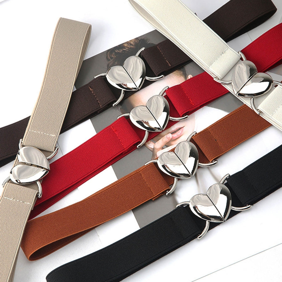 Braided Wide Smooth Edge Women Belt Love Heart Metal Buckle Elastic Belt Clothes Ornament Image 1