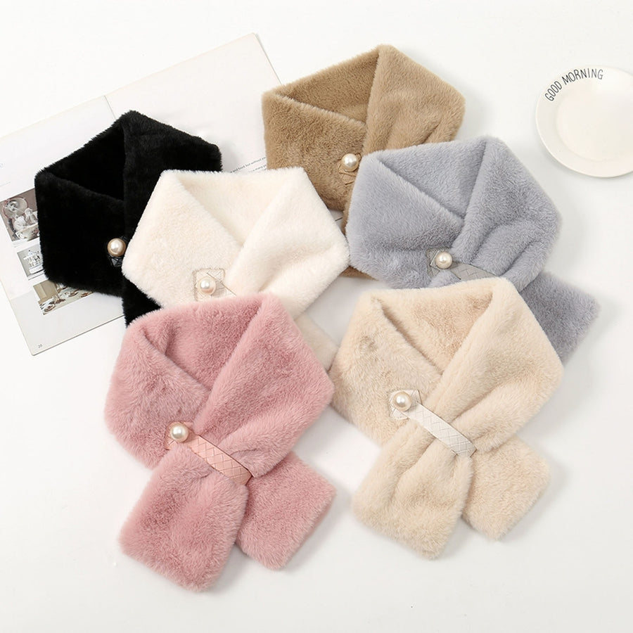 Faux Pearl Buckle Wide Thermal Scarf Female Autumn Winter Double-sided Imitation Cashmere Cross Collar Scarf Image 1