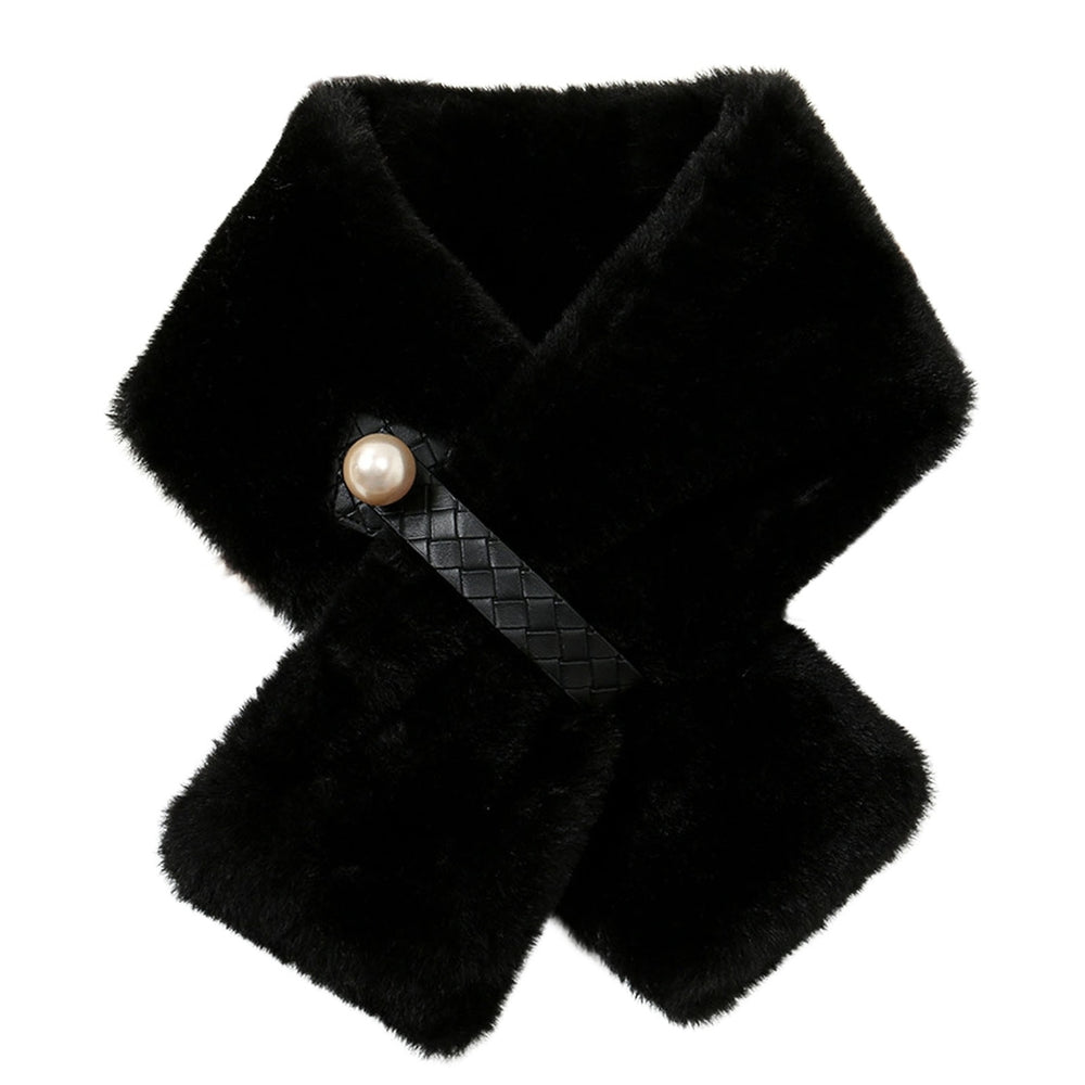 Faux Pearl Buckle Wide Thermal Scarf Female Autumn Winter Double-sided Imitation Cashmere Cross Collar Scarf Image 2