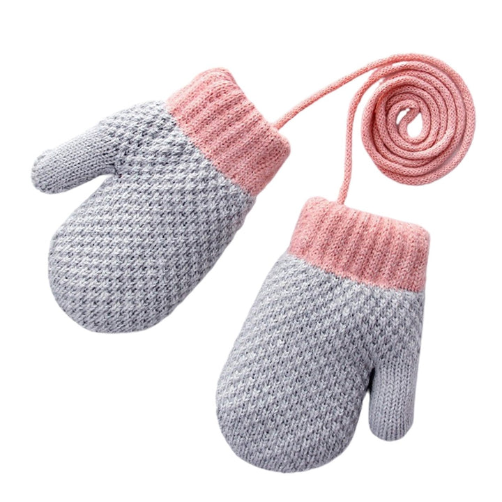1 Pair Toddler Mittens Anti-lost Rope Soft Fleece Full Fingers Thicken Keep Warm Unisex Knitted Toddler Winter Gloves Image 1