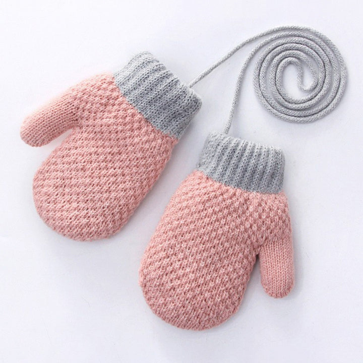 1 Pair Toddler Mittens Anti-lost Rope Soft Fleece Full Fingers Thicken Keep Warm Unisex Knitted Toddler Winter Gloves Image 12