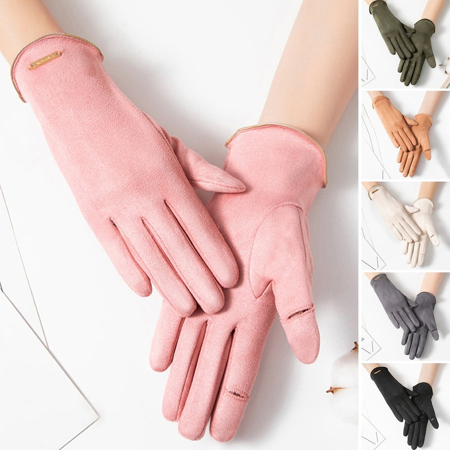 1 Pair Women Cycling Gloves Soft Solid Color Full Fingers Touch Screen Plush Windproof Thick Regular Fit Women Winter Image 1