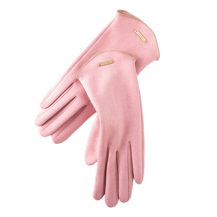 1 Pair Women Cycling Gloves Soft Solid Color Full Fingers Touch Screen Plush Windproof Thick Regular Fit Women Winter Image 4