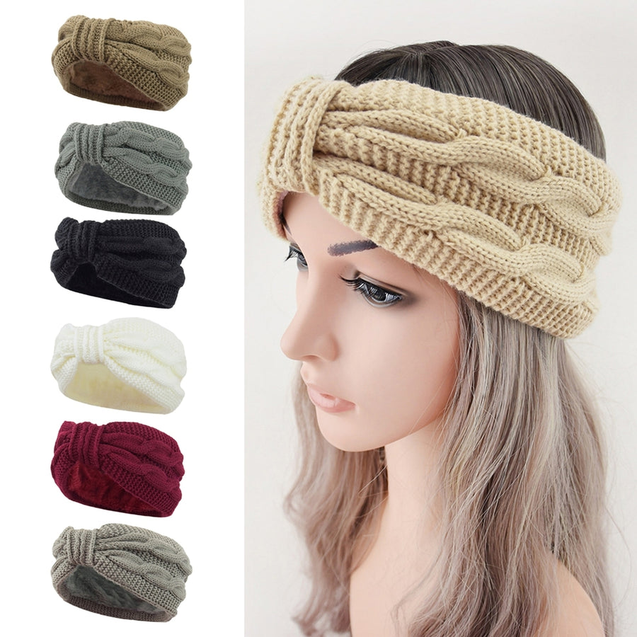 Fleece Lining Thickened Warm Wide Knitting Headband Women Twist Bowknot Solid Color Knitting Head Wrap Image 1