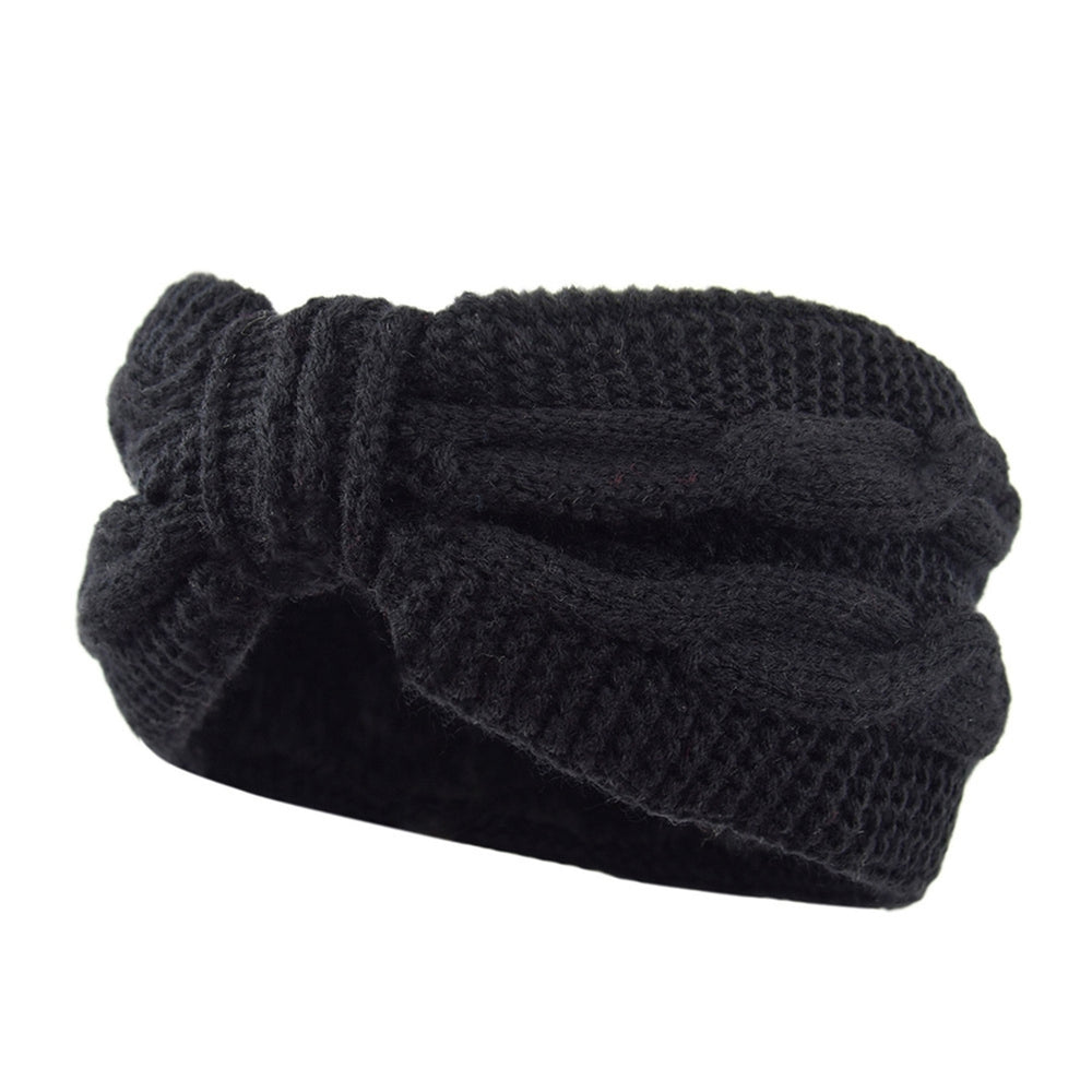 Fleece Lining Thickened Warm Wide Knitting Headband Women Twist Bowknot Solid Color Knitting Head Wrap Image 2