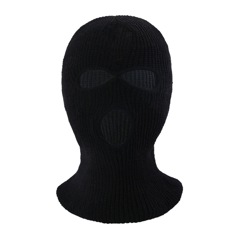 Winter Unisex Knitted Hat Three Holes Solid Color Full Face Balaclava Dome Knitting Face Cover Cap for Outdoor Cycling Image 2