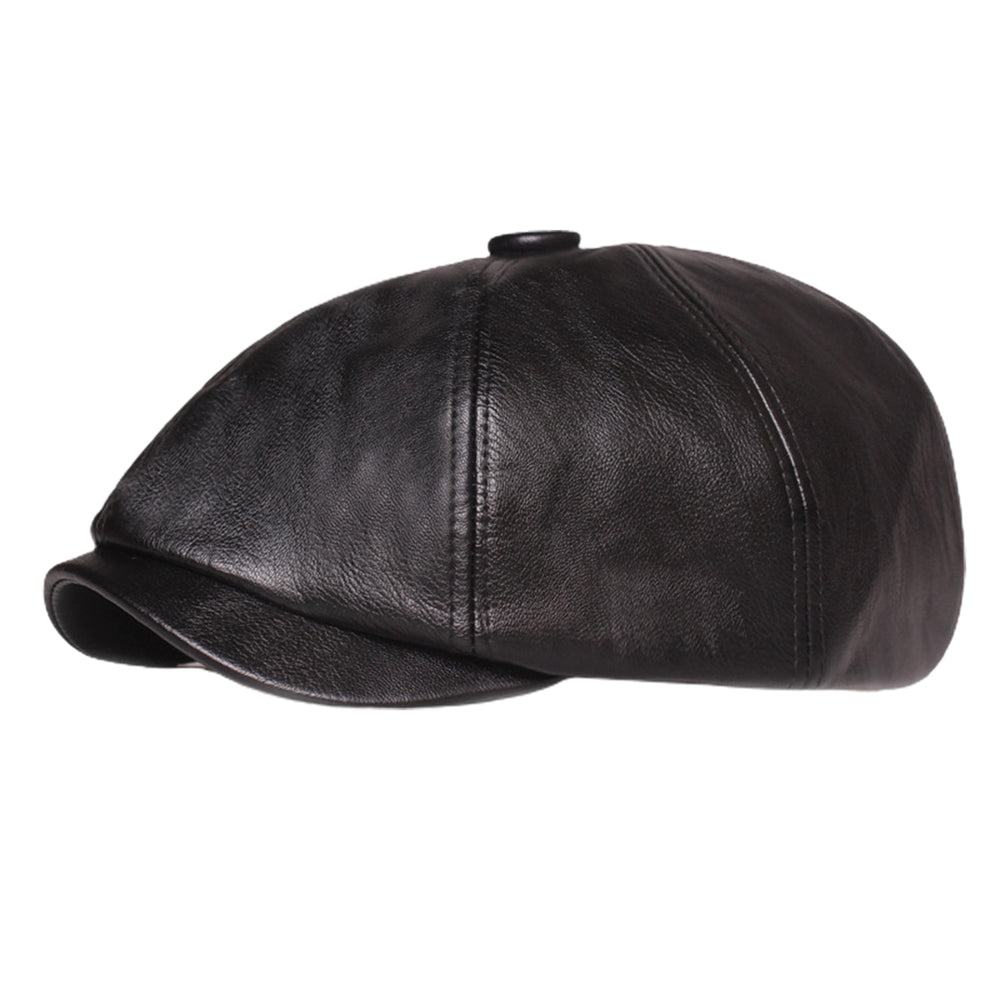Wide Brim Round Dome Windproof Beret Hat Male Retro Octagonal Painter Faux Leather Hat Fashion Accessories Image 2