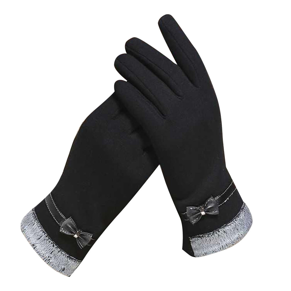 1 Pair Women Gloves Touch Screen Bow Knot Slim Fit Comfortable Windproof Keep Warm Thickened Fashion Grace Lady Gloves Image 2