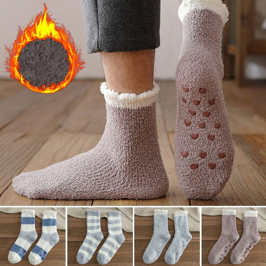 1 Pair Mid-Tube Non-slip Silicone Bottoms Unisex Socks Autumn Winter Striped Print Floor Socks Image 1