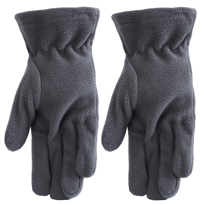 1 Pair Winter Gloves Unisex All Fingers Fleece Solid Color Washable Keep Warm Elastic Wrist Camping Ridding Gloves for Image 1
