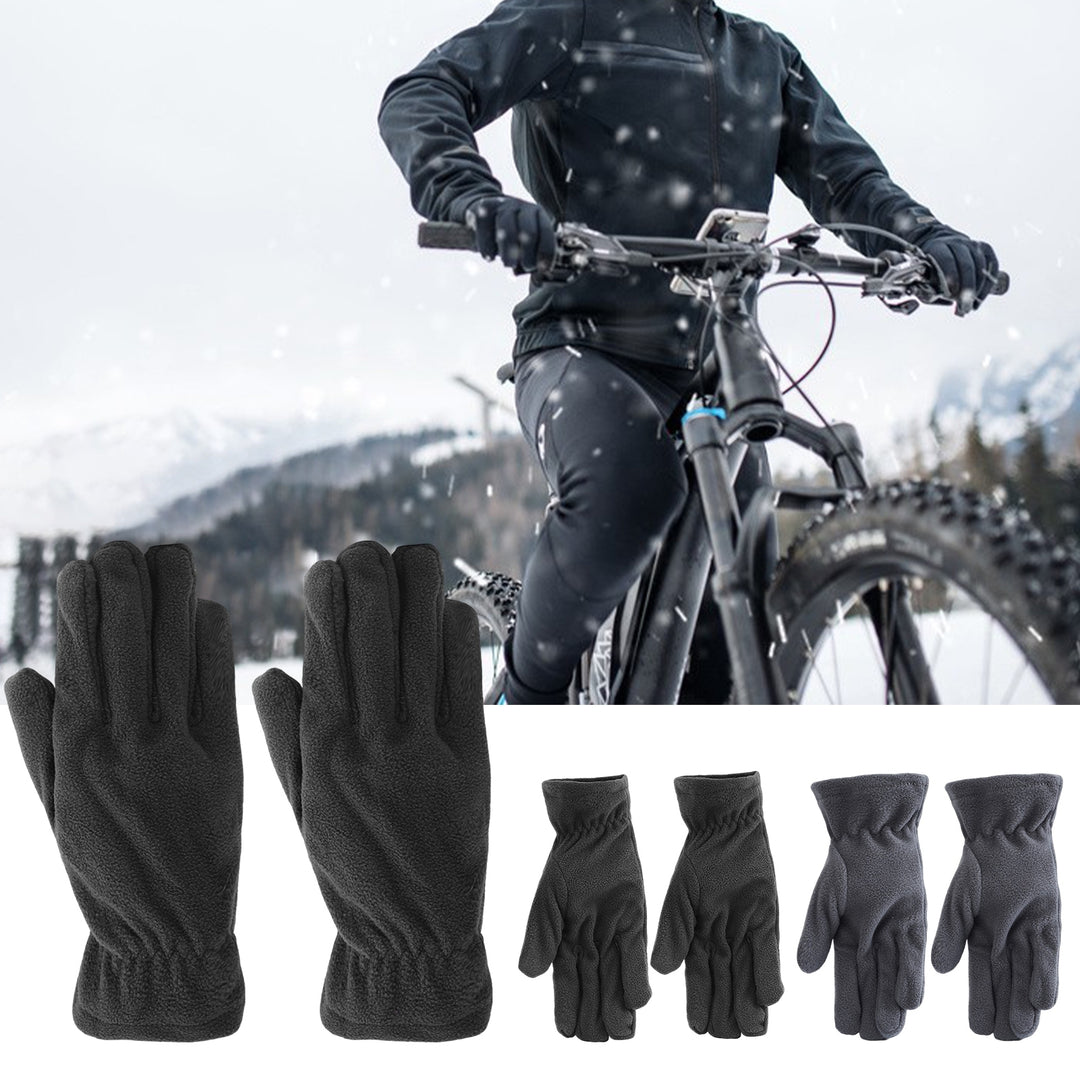 1 Pair Winter Gloves Unisex All Fingers Fleece Solid Color Washable Keep Warm Elastic Wrist Camping Ridding Gloves for Image 4
